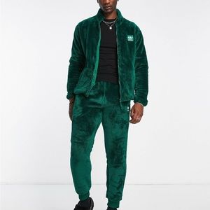 adidas Originals Essentials+ Dark Green Fluffy Full Zip Track Top and Pants